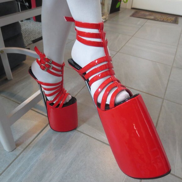 EXTREME Platform Red High Heel Sandals with Metal Heels - Picture 1 of 9